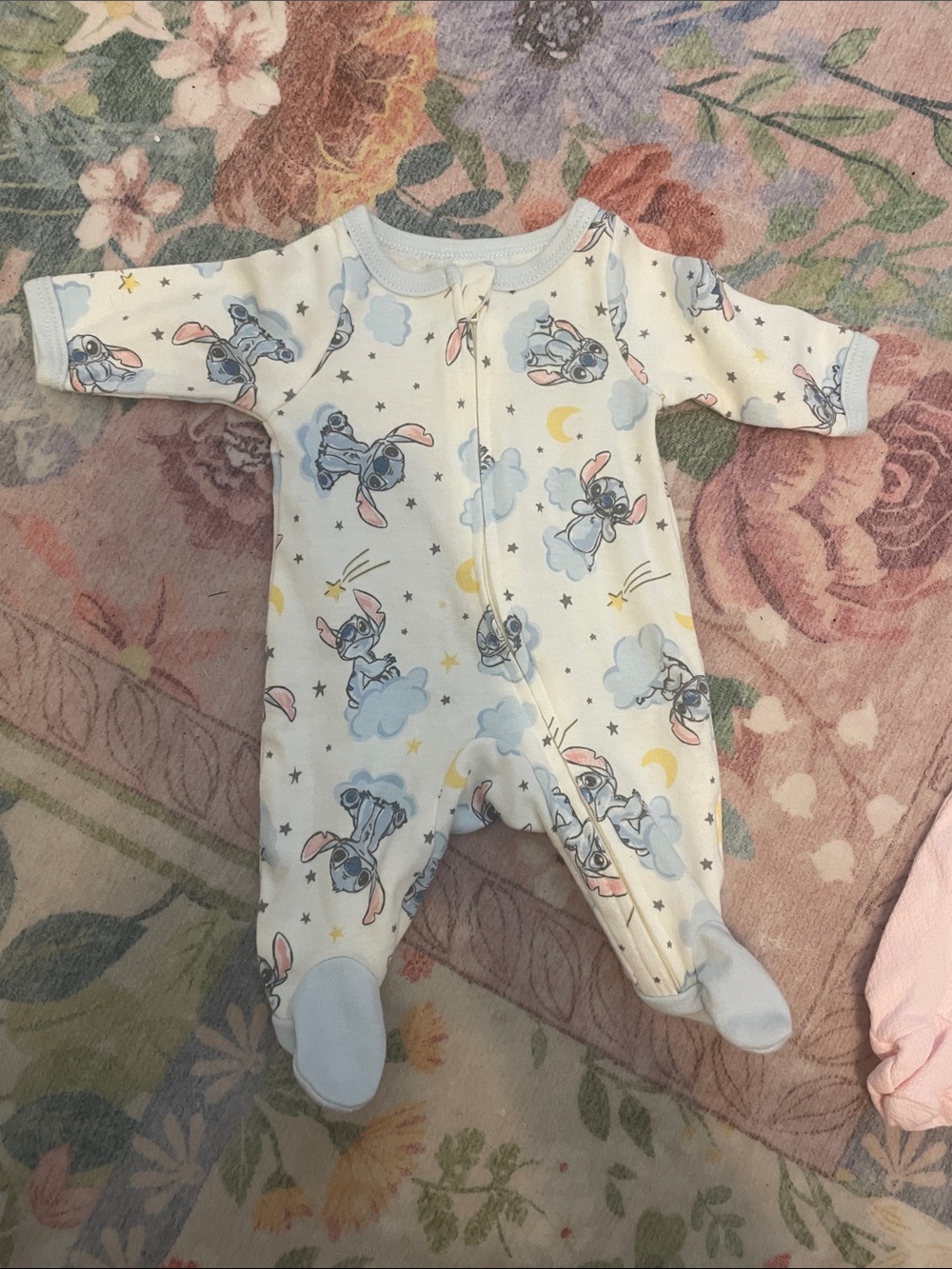 Disney Light Blue and White Stitch Bunny Print Footed One-Piece